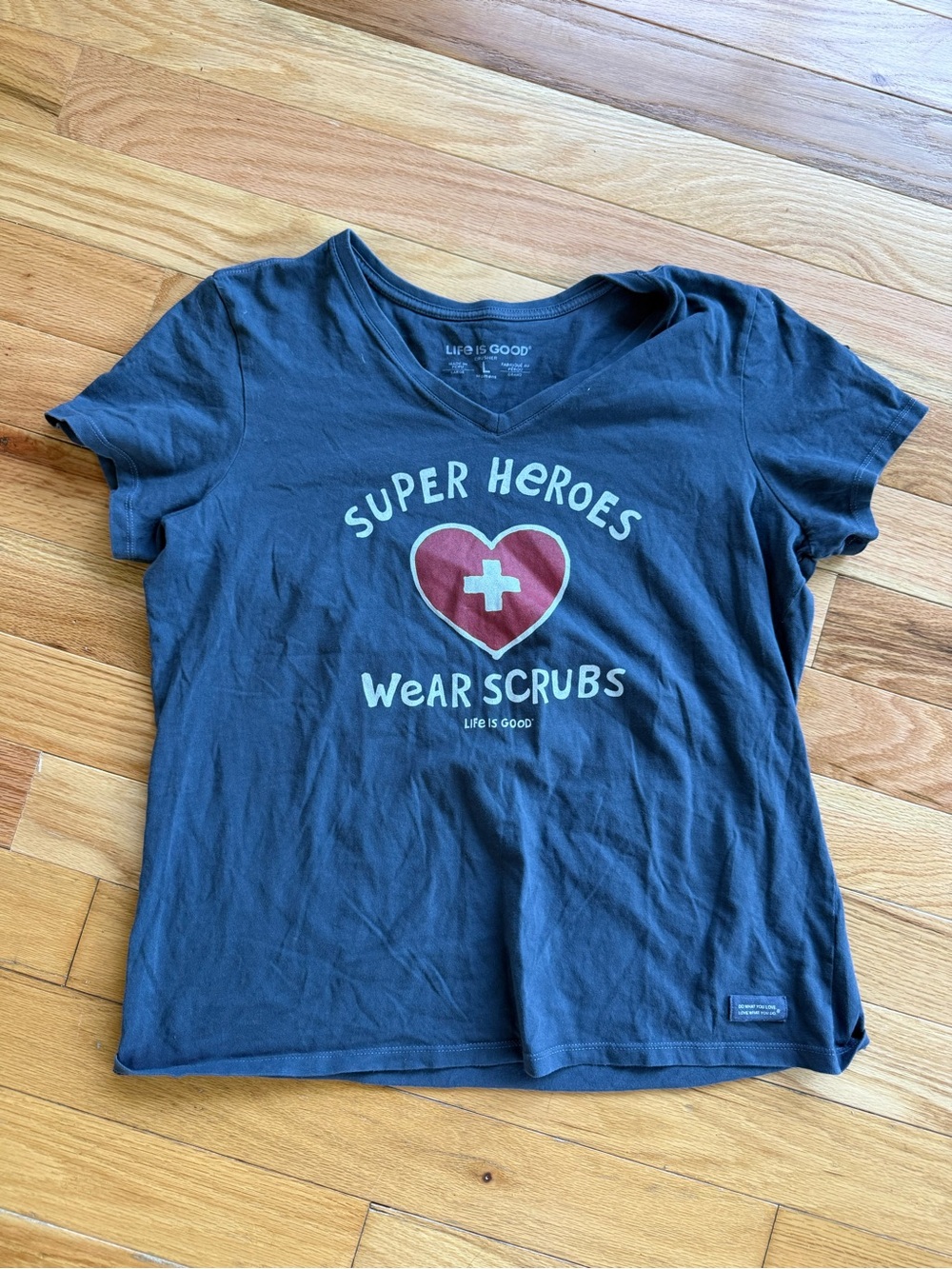 Life Is Good Navy Short-Sleeve 'Super Heroes Wear Scrubs' Graphic Tee